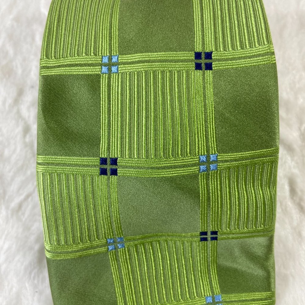 MICHAEL Michael Kors Lime Green and Blue Square Pattern 100% Silk Necktie Tie - Picture 3 of 6